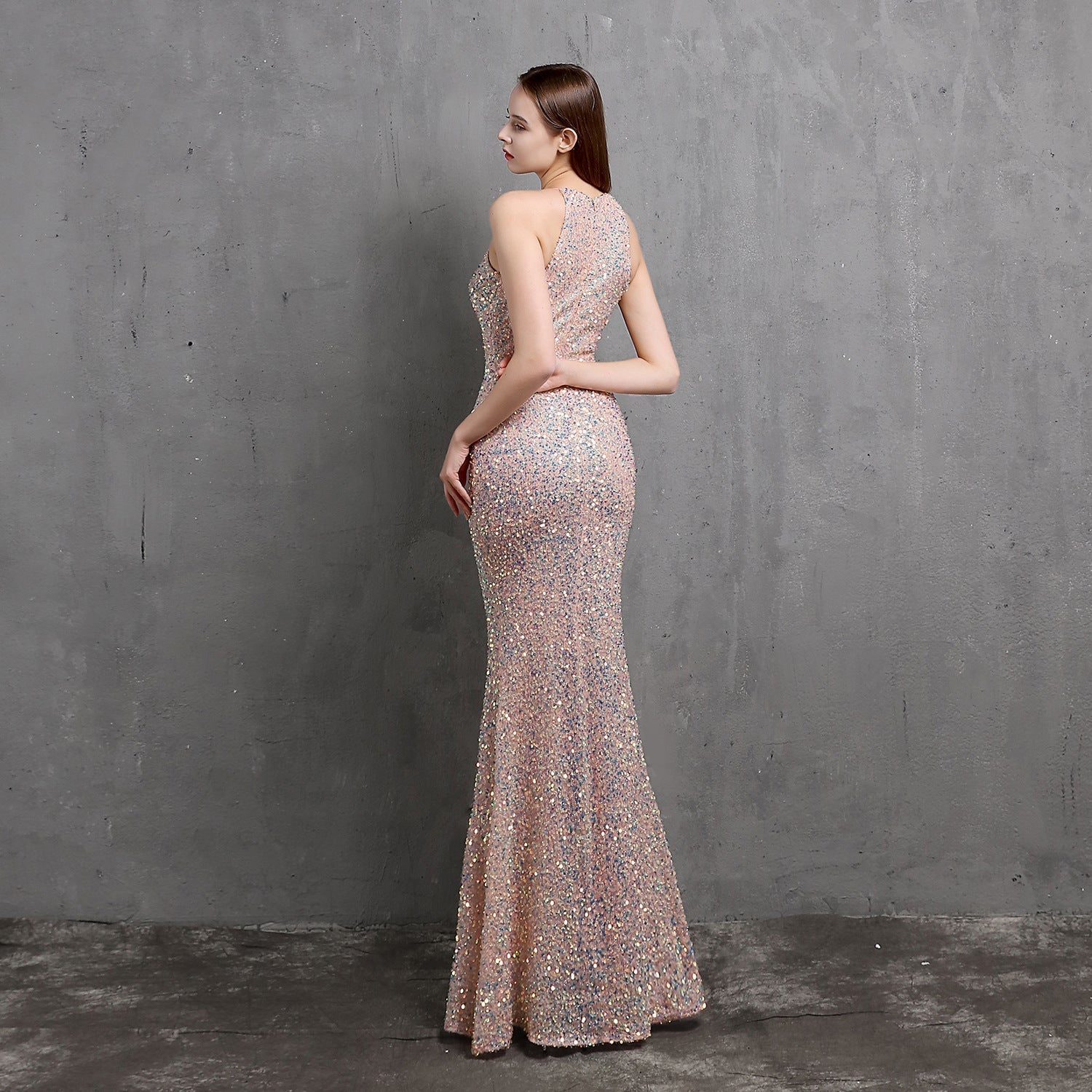 Ella halterneck sequined formal dress - Lady Occasions