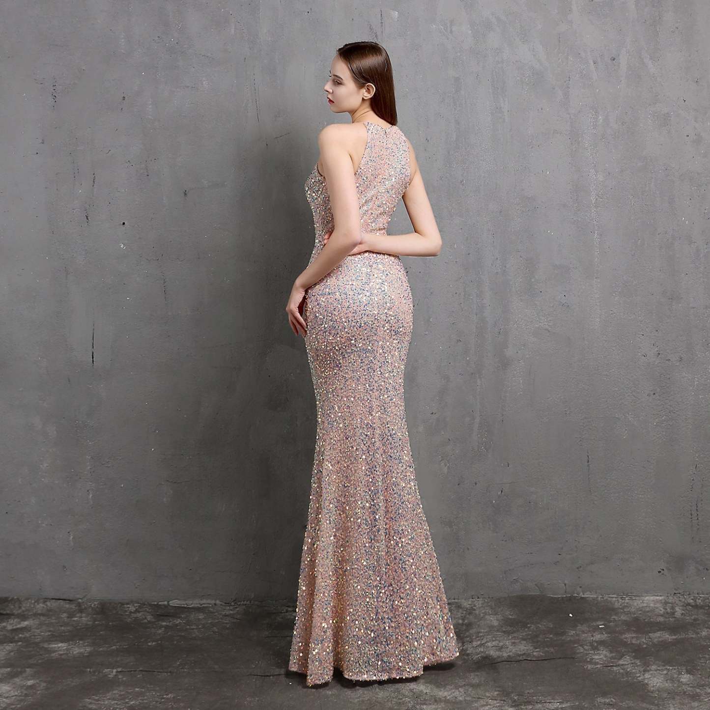 Ella halterneck sequined formal dress - Lady Occasions
