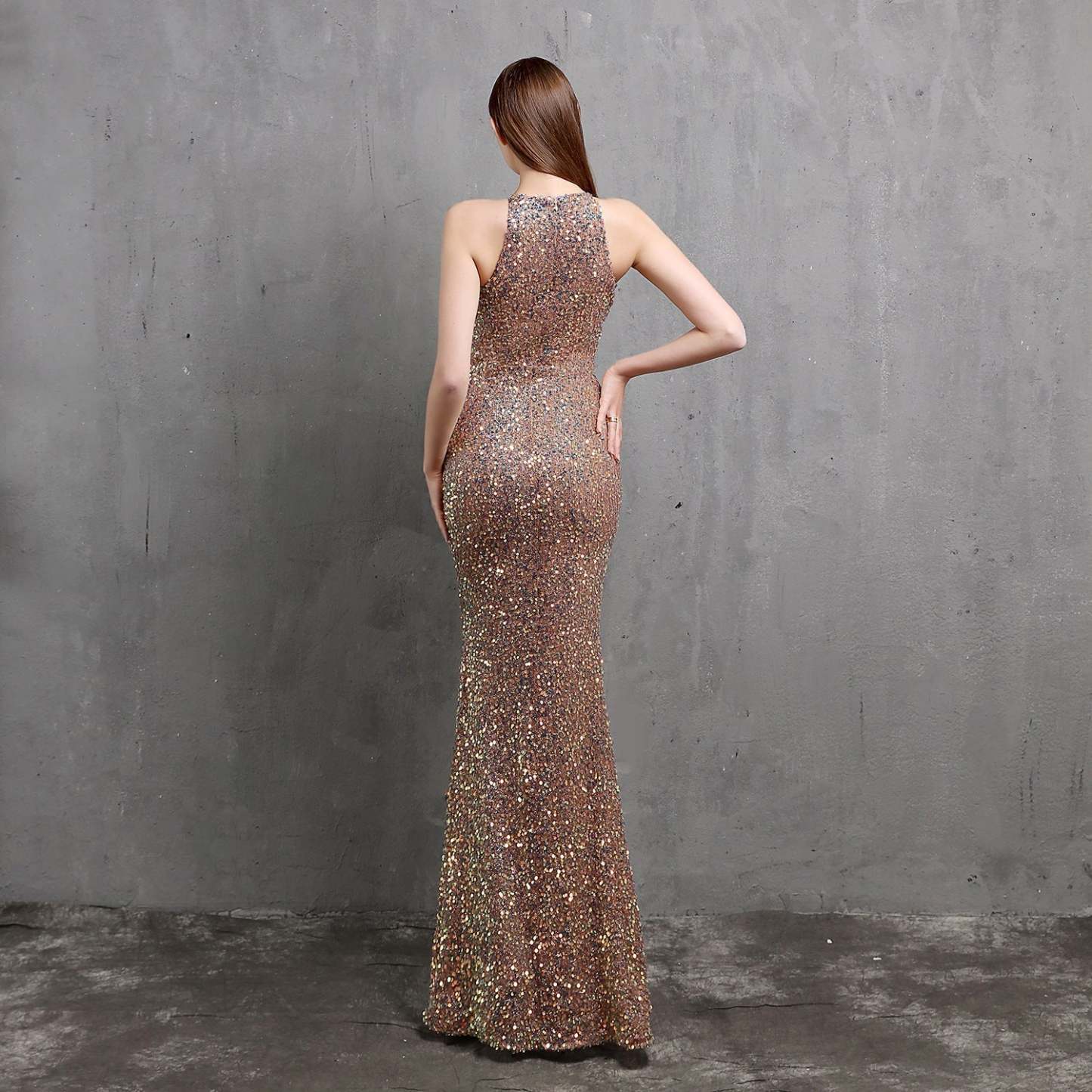 Ella halterneck sequined formal dress - Lady Occasions