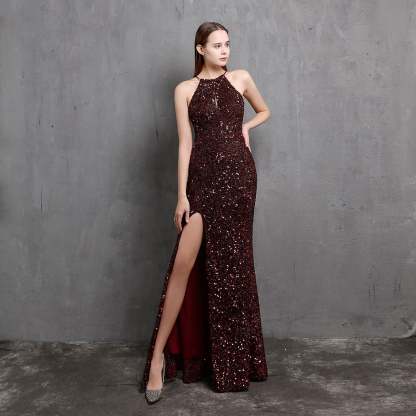 Ella halterneck sequined formal dress - Lady Occasions
