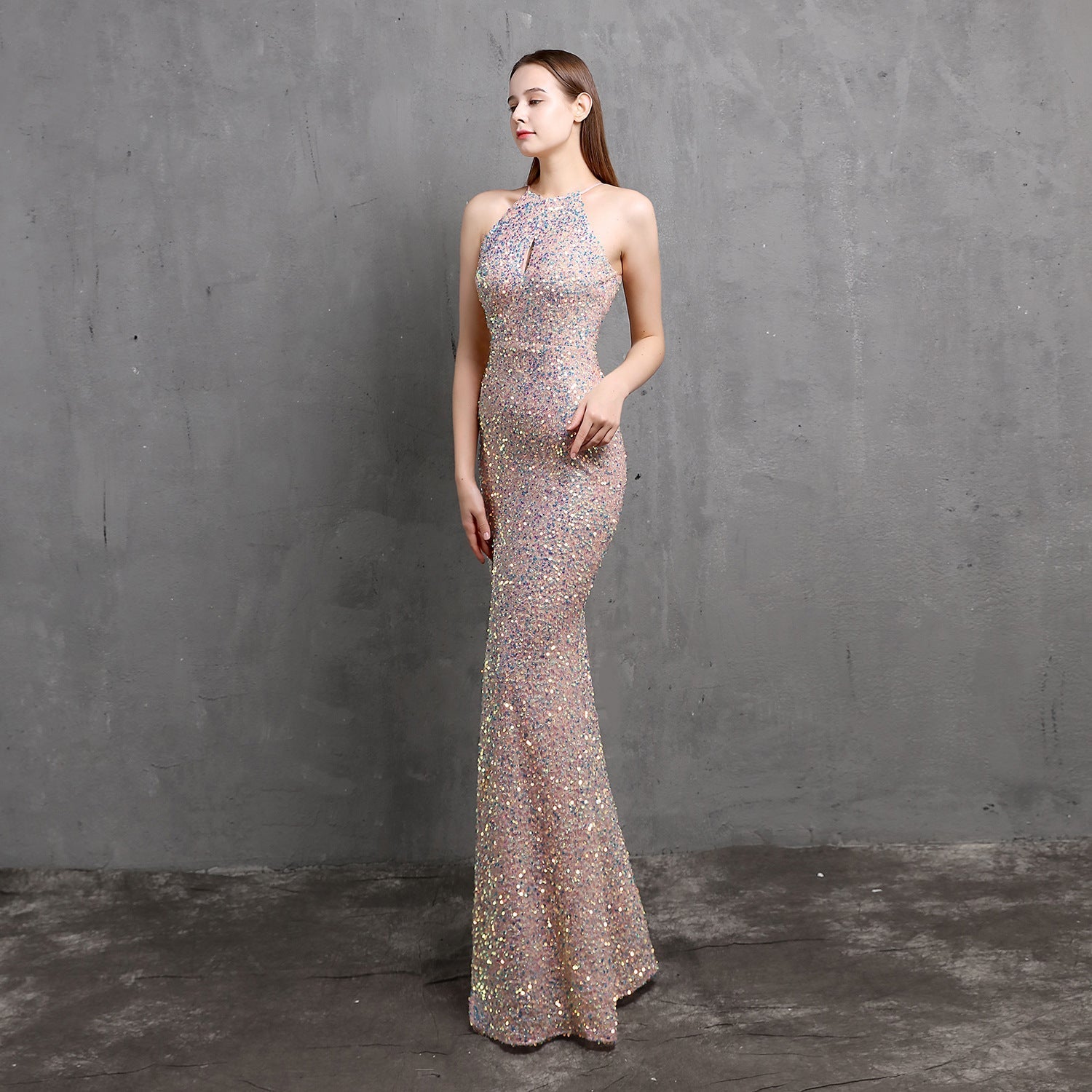 Ella halterneck sequined formal dress - Lady Occasions