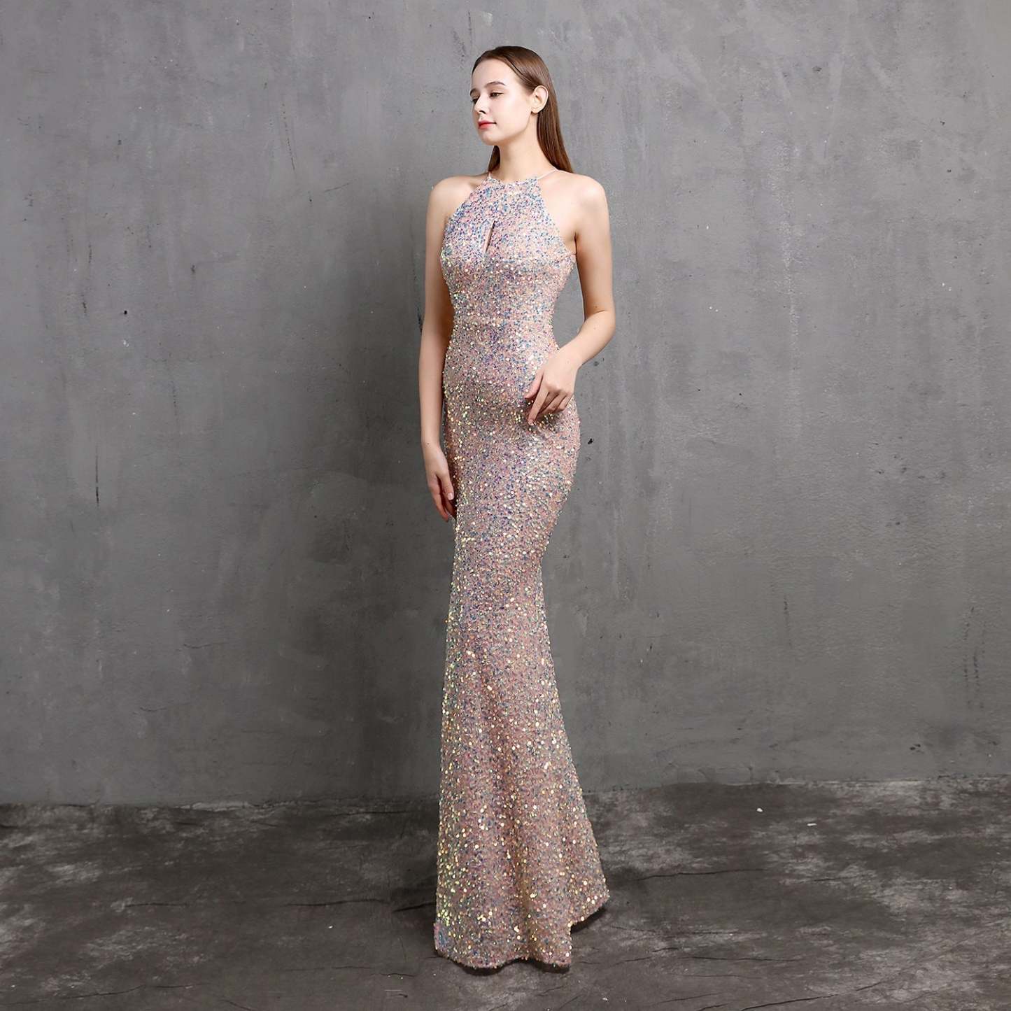 Ella halterneck sequined formal dress - Lady Occasions