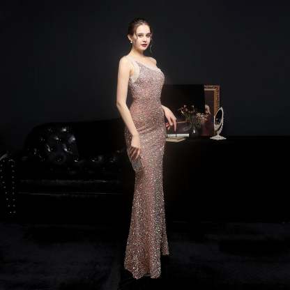Heary dazzling sequined one-shoulder asymmetric dress - Lady Occasions