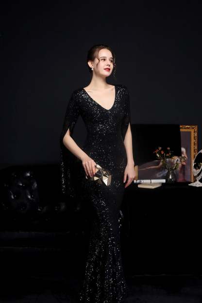 Natalie Open Sleeve Formal Sequined Mermaid Dress - Lady Occasions
