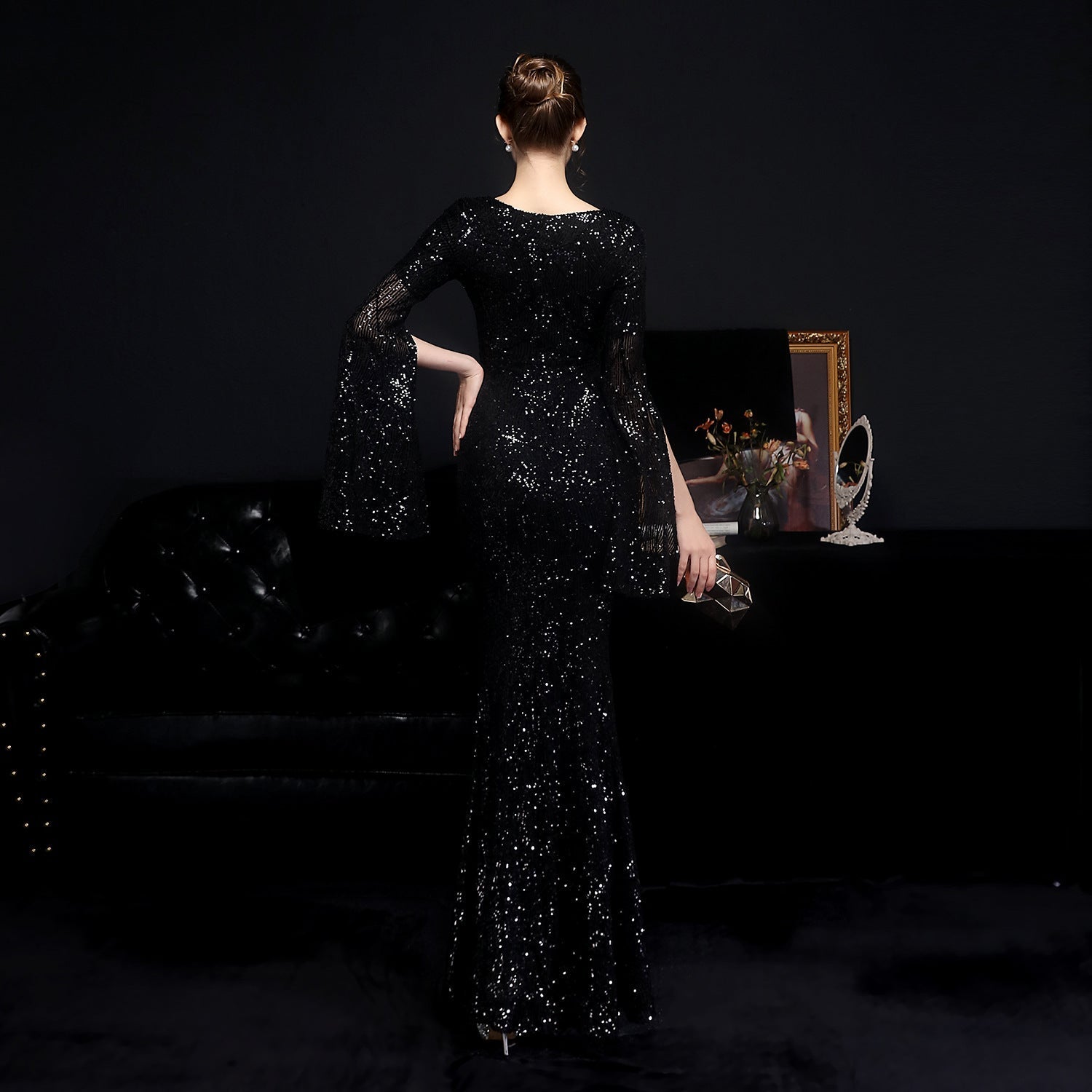 Natalie Open Sleeve Formal Sequined Mermaid Dress - Lady Occasions