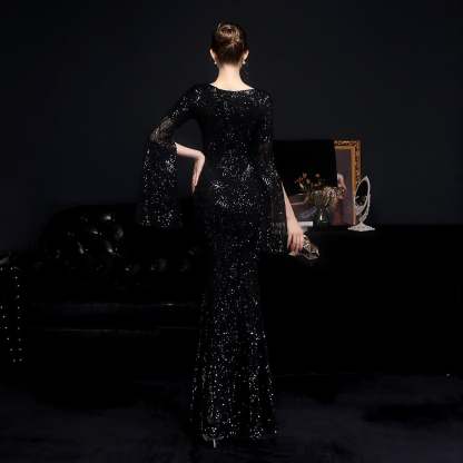 Natalie Open Sleeve Formal Sequined Mermaid Dress - Lady Occasions