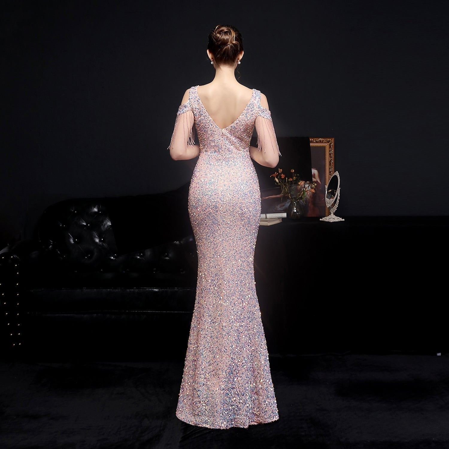 Emery sequined fringed fishtail dress - Lady Occasions