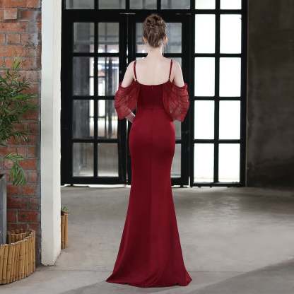 Evelyn V-Neck Off The Shoulder Mermaid Prom Dress - Lady Occasions