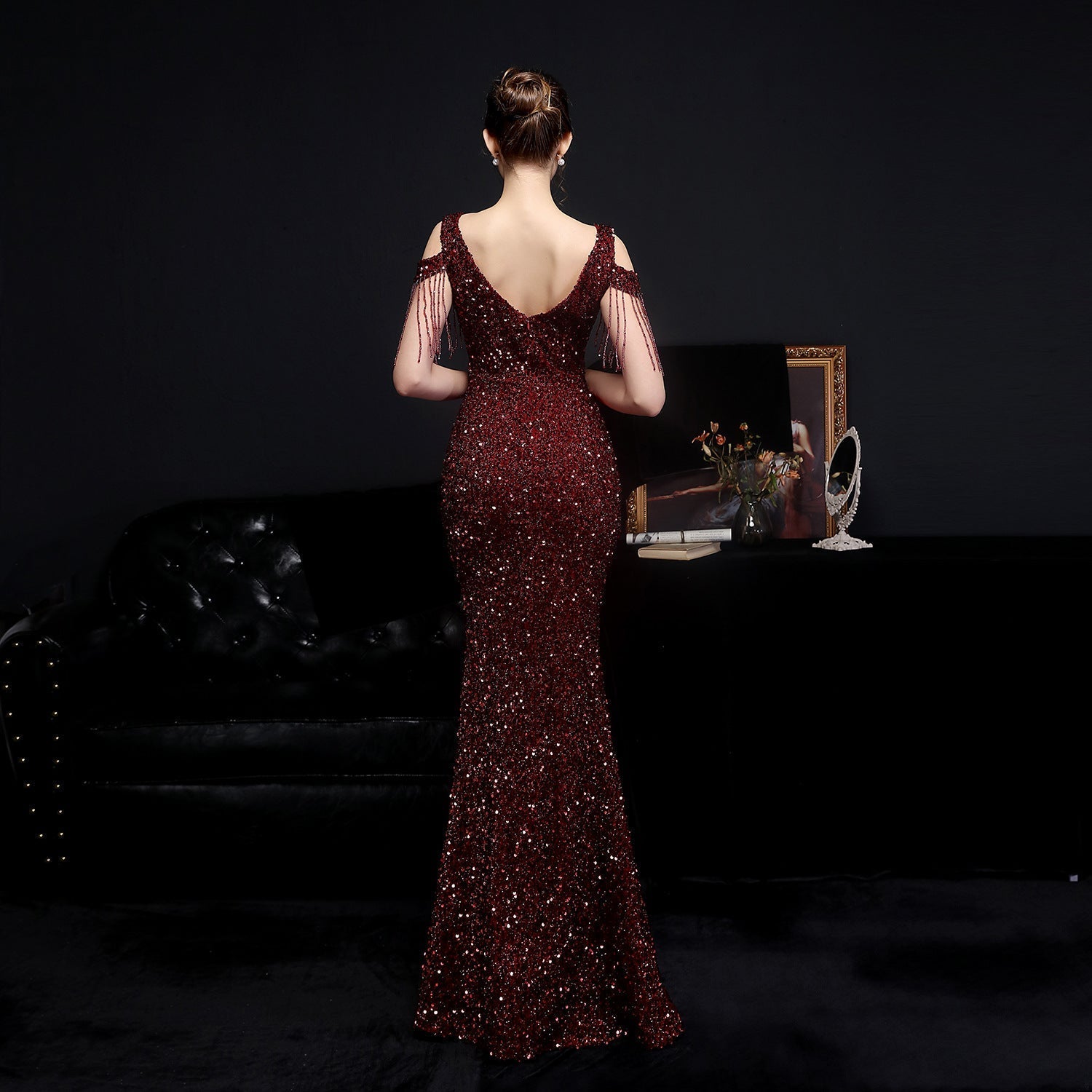 Emery sequined fringed fishtail dress - Lady Occasions