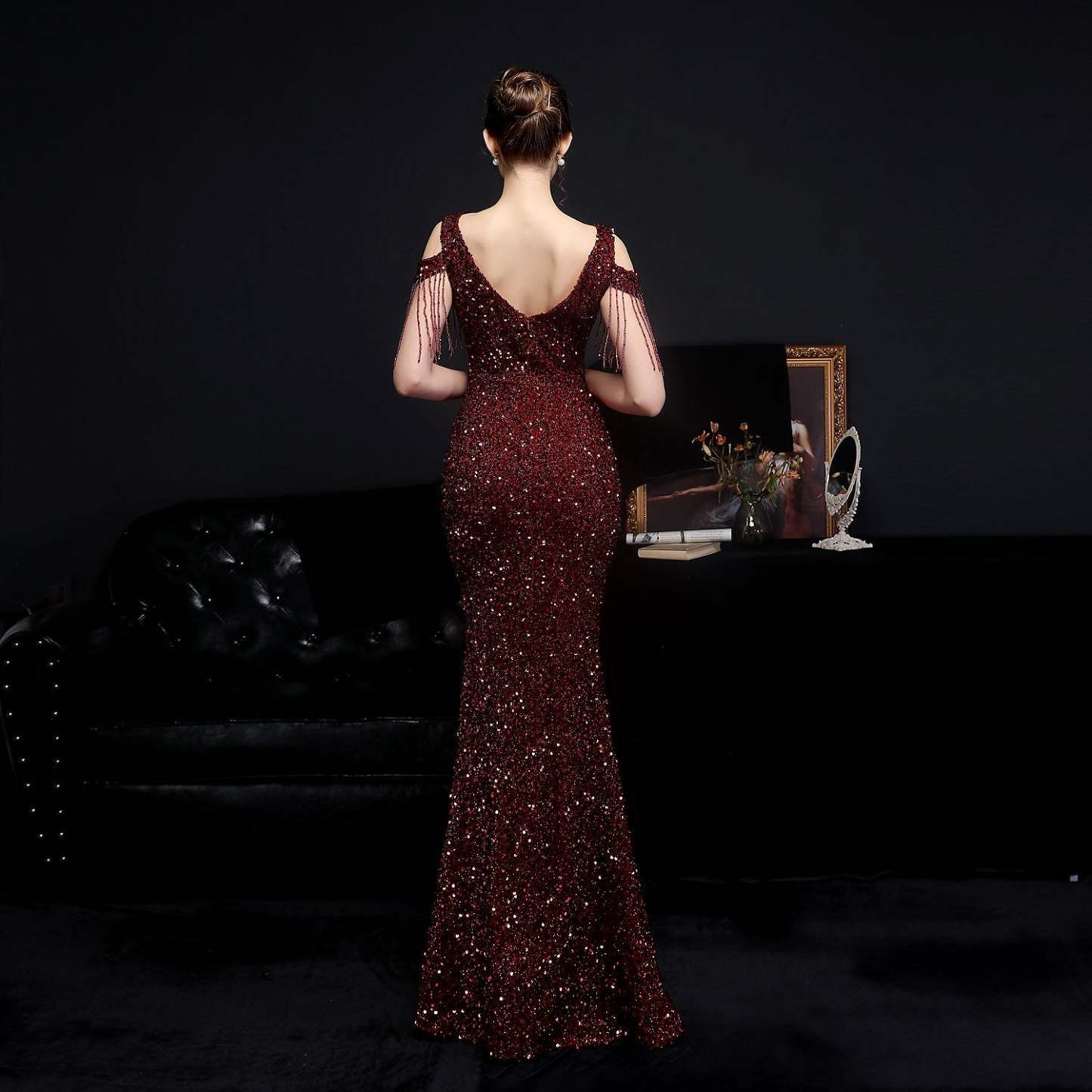 Emery sequined fringed fishtail dress - Lady Occasions