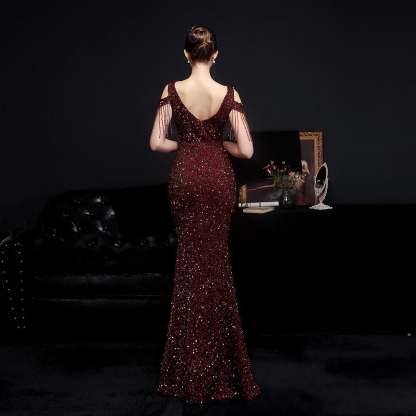 Emery sequined fringed fishtail dress - Lady Occasions