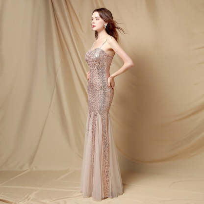 Jerry sling-mesh fishtail dress - Lady Occasions