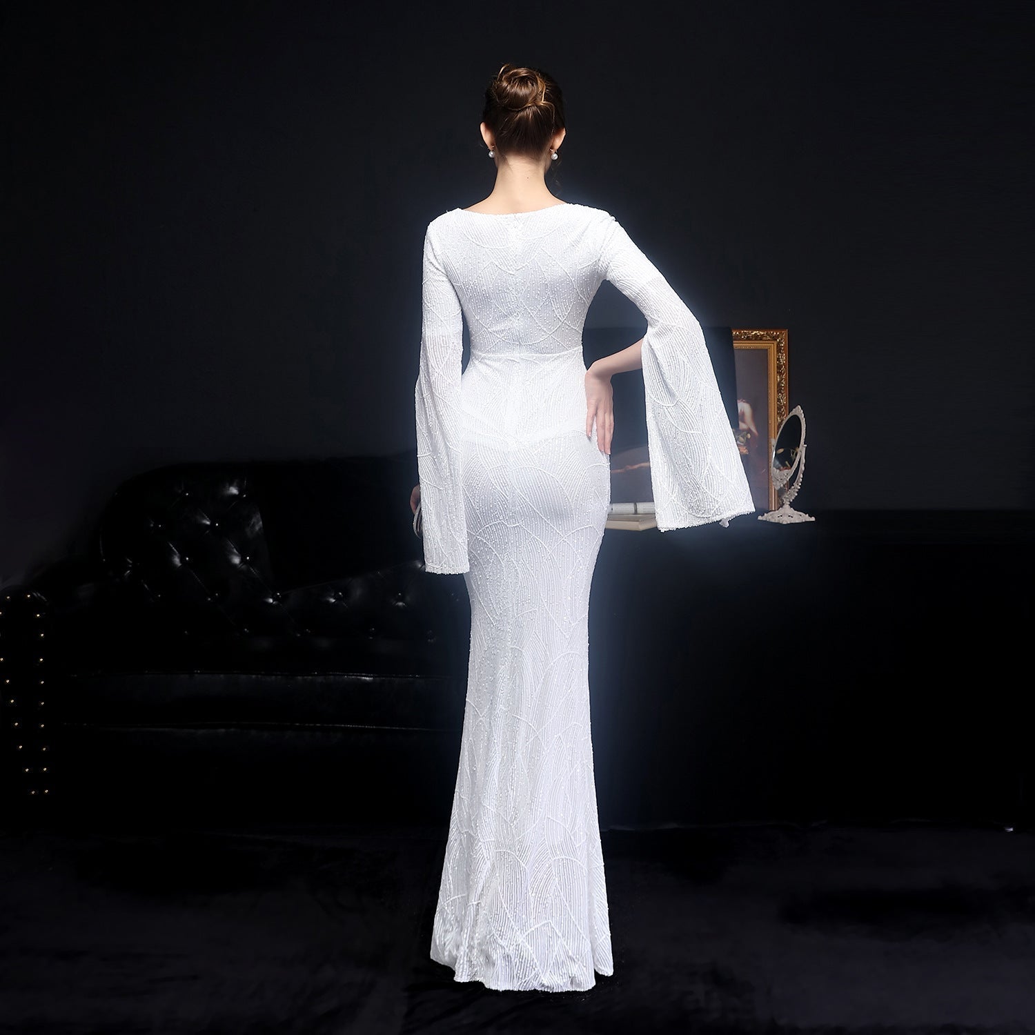 Natalie Open Sleeve Formal Sequined Mermaid Dress - Lady Occasions