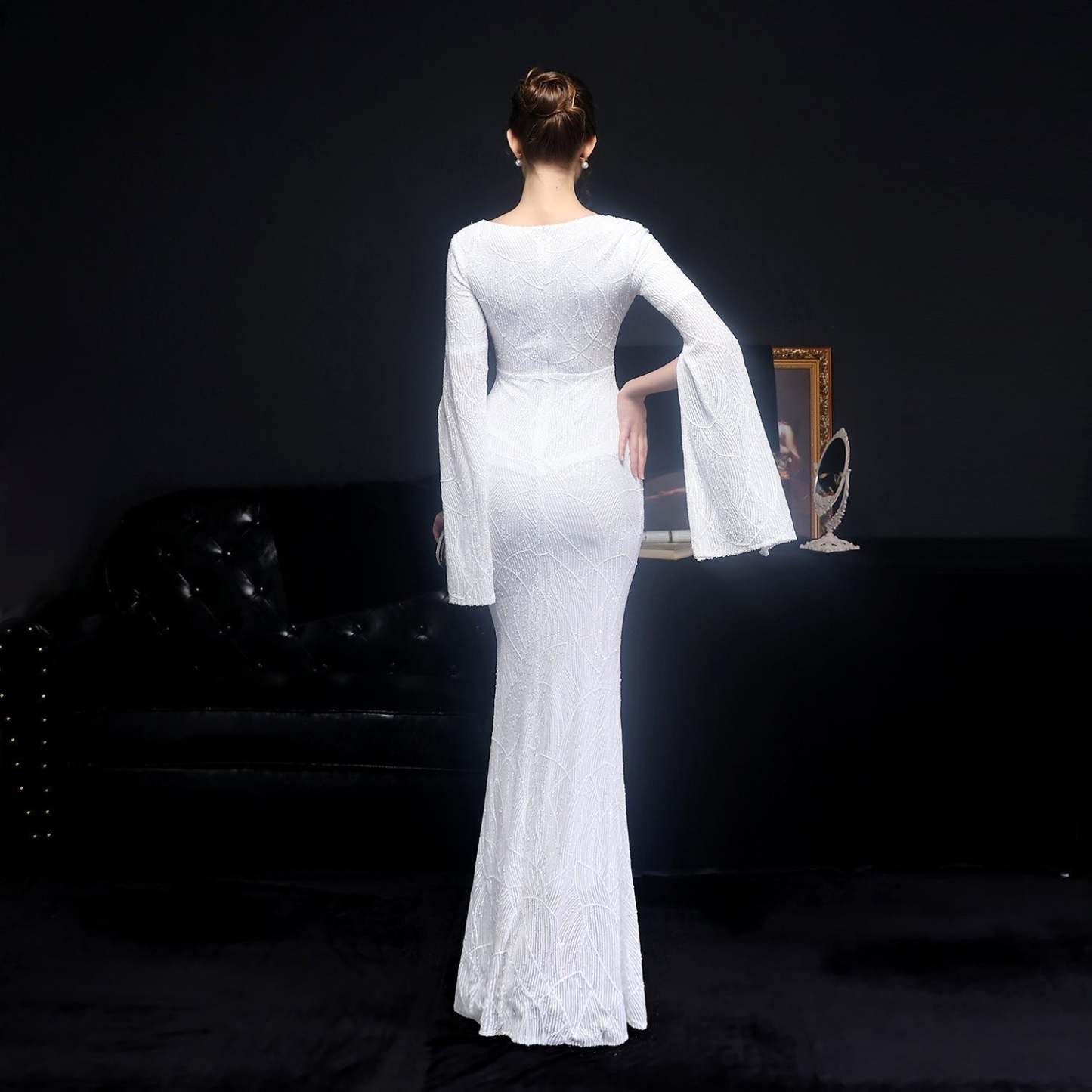 Natalie Open Sleeve Formal Sequined Mermaid Dress - Lady Occasions