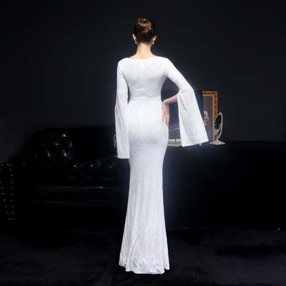 Natalie Open Sleeve Formal Sequined Mermaid Dress - Lady Occasions