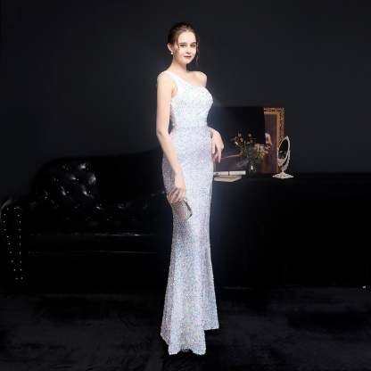 Heary dazzling sequined one-shoulder asymmetric dress - Lady Occasions