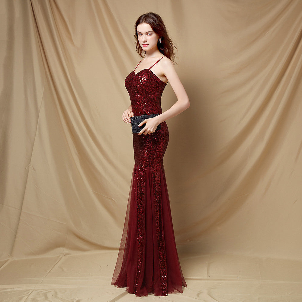 Jerry sling-mesh fishtail dress - Lady Occasions