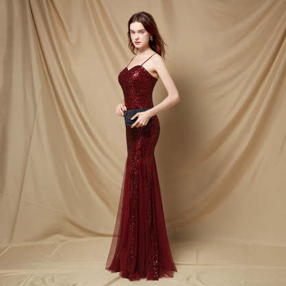 Jerry sling-mesh fishtail dress - Lady Occasions