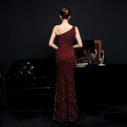 Heary dazzling sequined one-shoulder asymmetric dress - Lady Occasions
