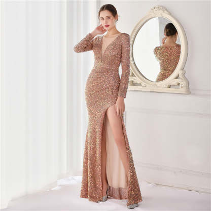 Ella sequined large split mermaid dress - Lady Occasions
