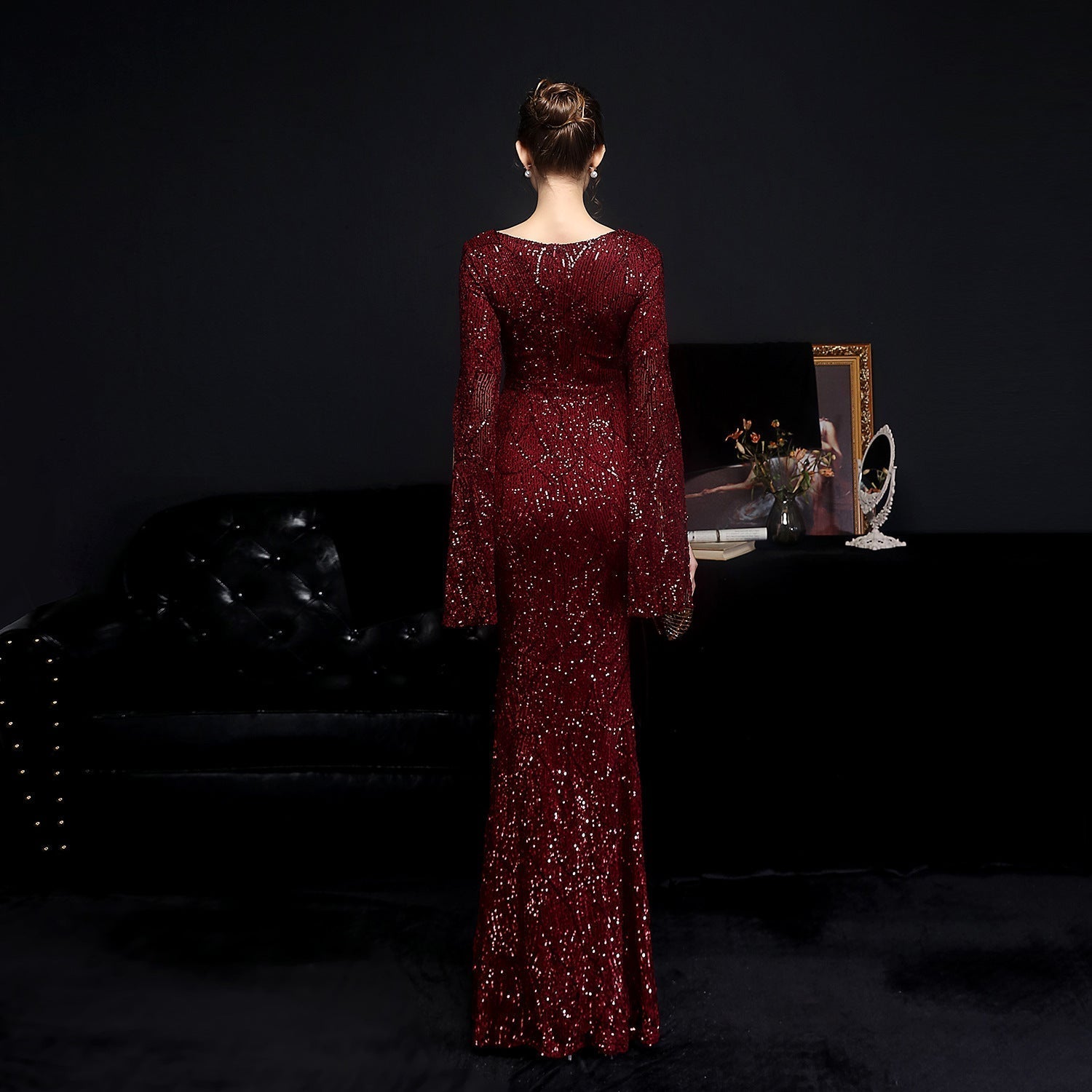 Natalie Open Sleeve Formal Sequined Mermaid Dress - Lady Occasions