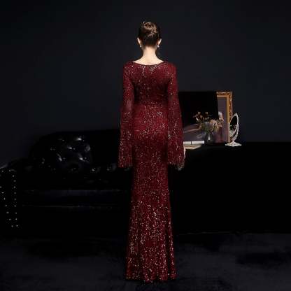 Natalie Open Sleeve Formal Sequined Mermaid Dress - Lady Occasions