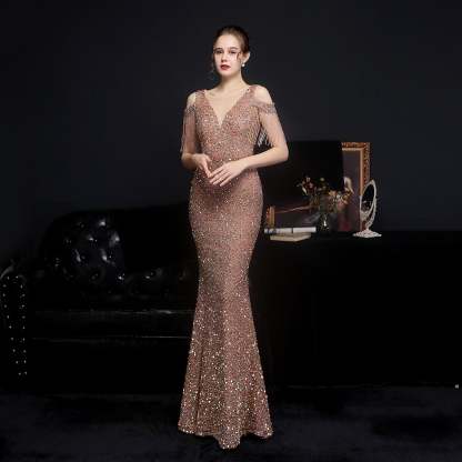 Emery sequined fringed fishtail dress - Lady Occasions