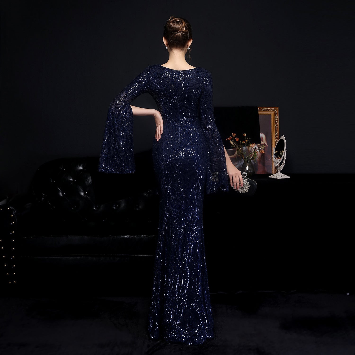 Natalie Open Sleeve Formal Sequined Mermaid Dress - Lady Occasions