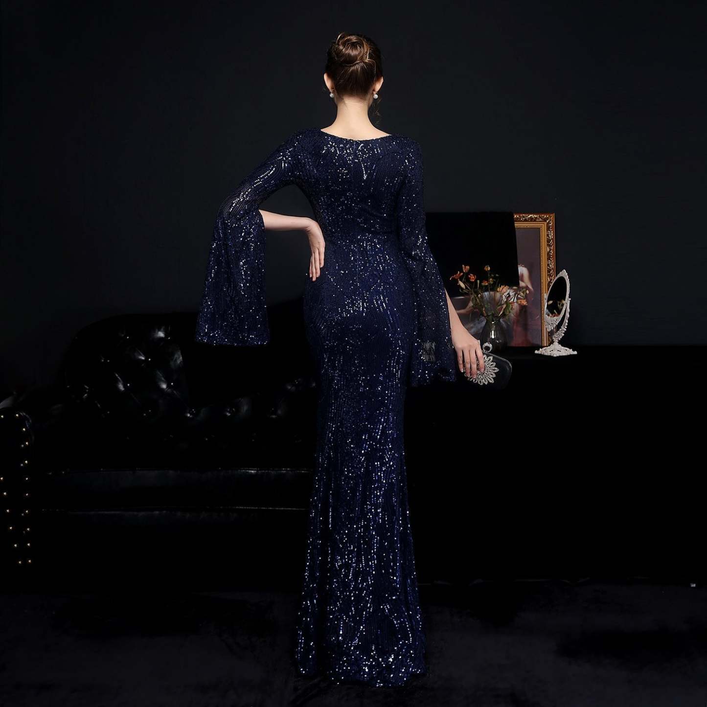 Natalie Open Sleeve Formal Sequined Mermaid Dress - Lady Occasions