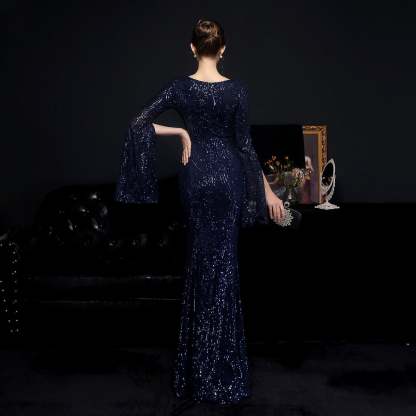 Natalie Open Sleeve Formal Sequined Mermaid Dress - Lady Occasions