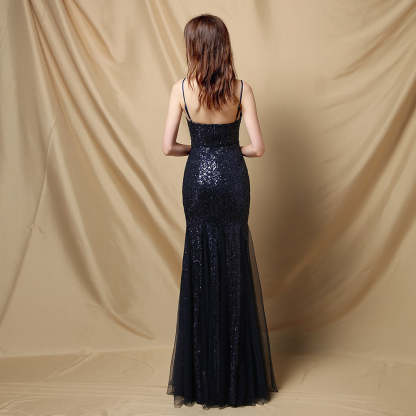 Jerry sling-mesh fishtail dress - Lady Occasions