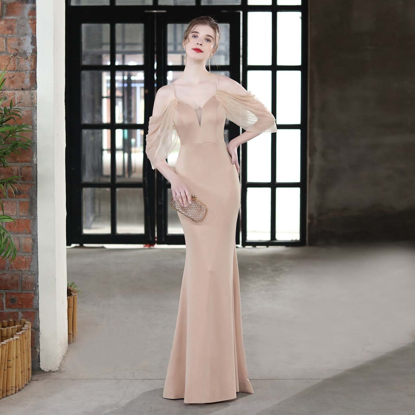 Evelyn V-Neck Off The Shoulder Mermaid Prom Dress - Lady Occasions