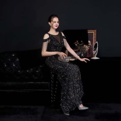 Emery sequined fringed fishtail dress - Lady Occasions