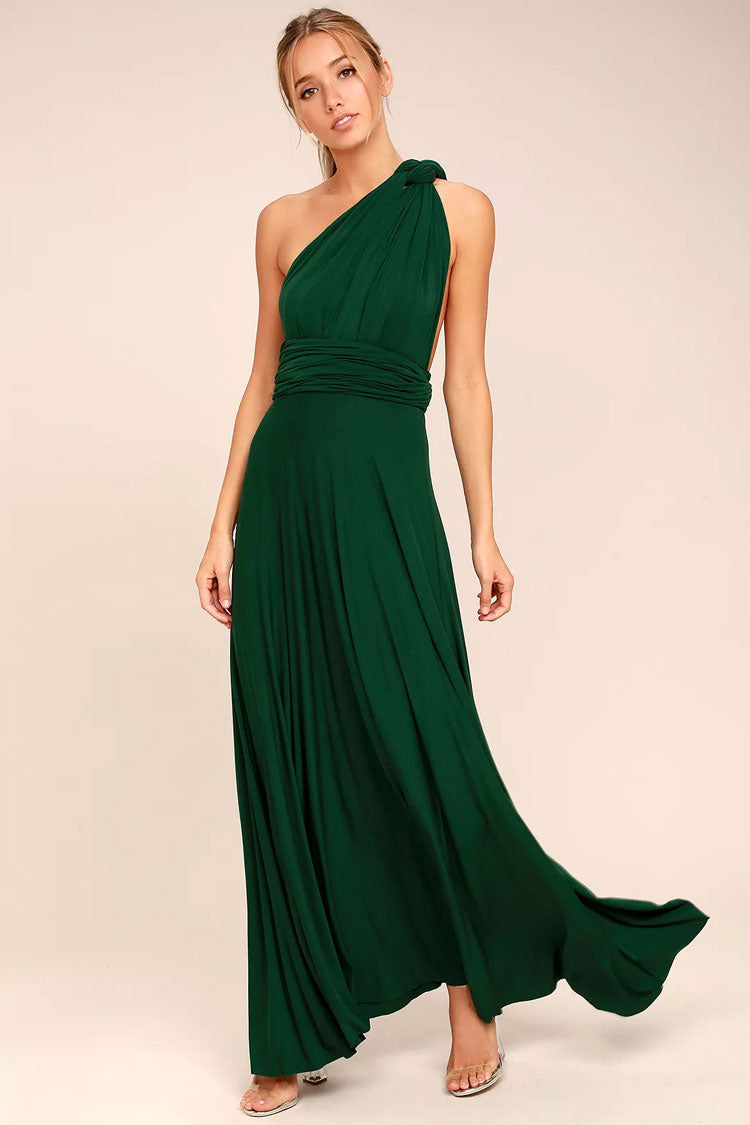 Convertible High Waist A-Line Infinity Maxi Bridesmaid Dress - Emerald ...