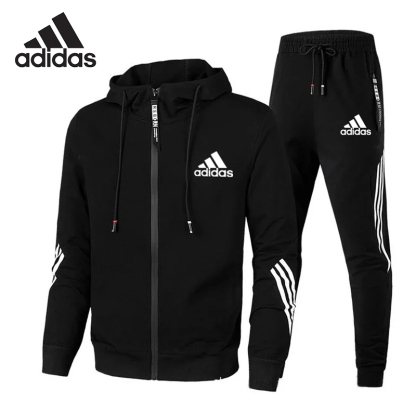Adidas丨2-dijelni sportski komplet, udoban za trčanje, sportska odjeća s patentnim zatvaračem