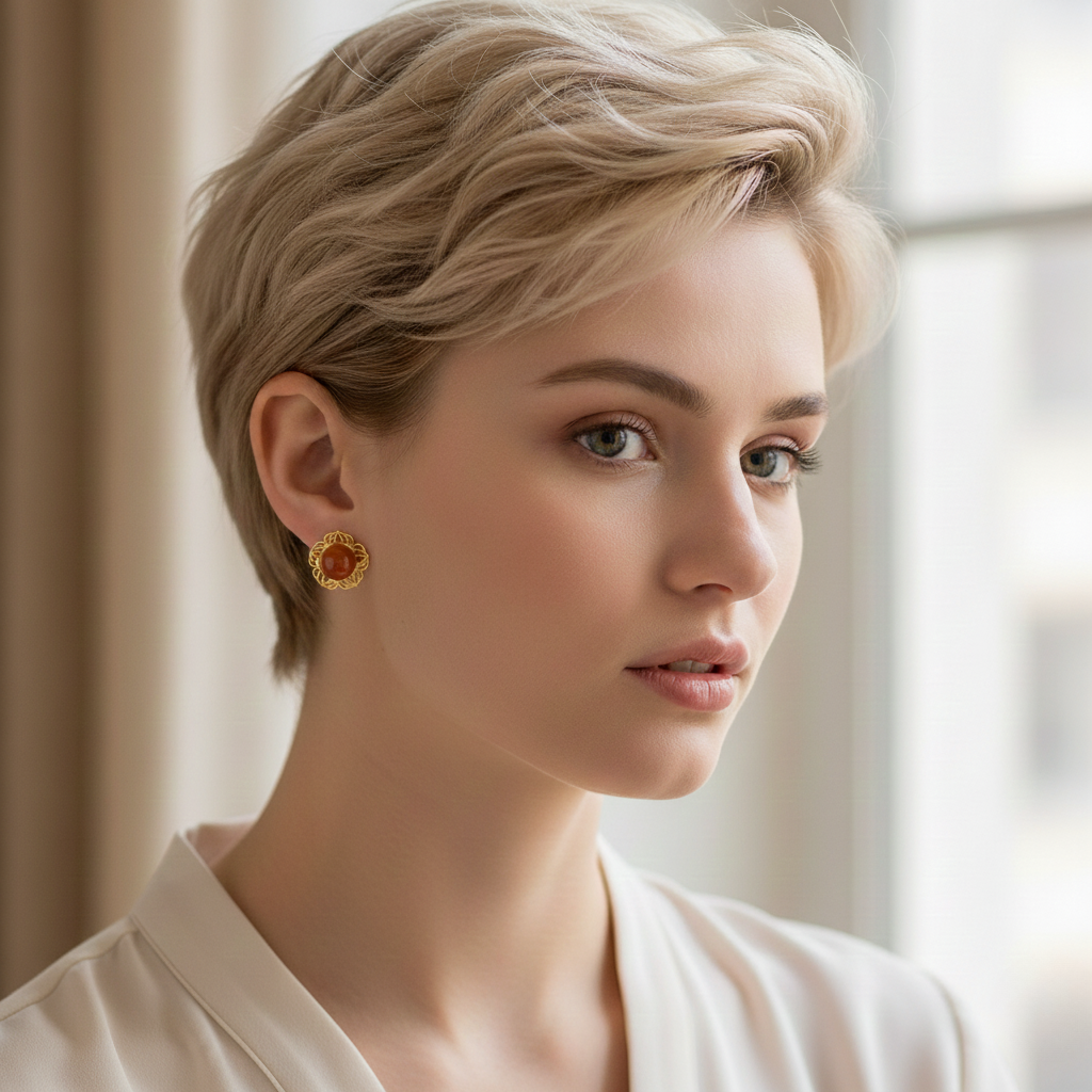 Southern Red Agate "Wealthy Lotus" Earrings 