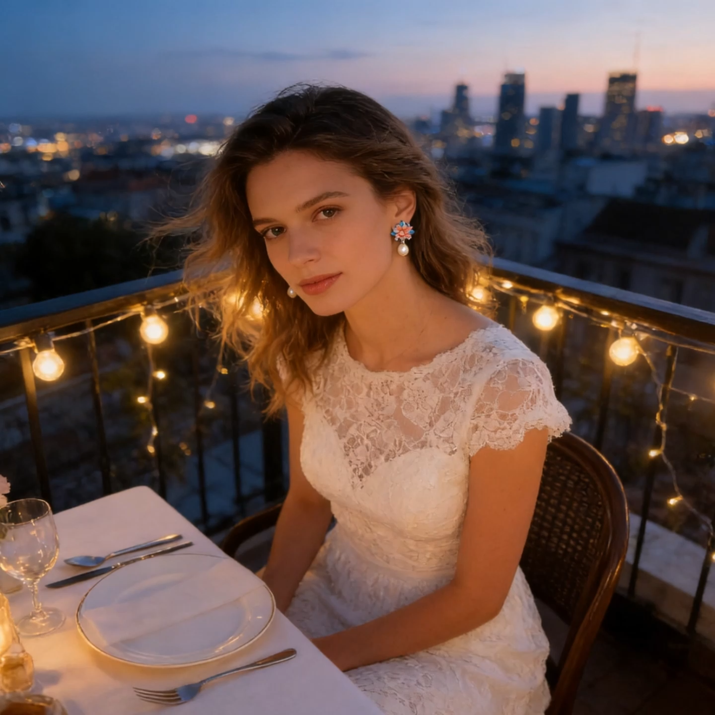 Enamel Peony - shaped Pearl Earrings