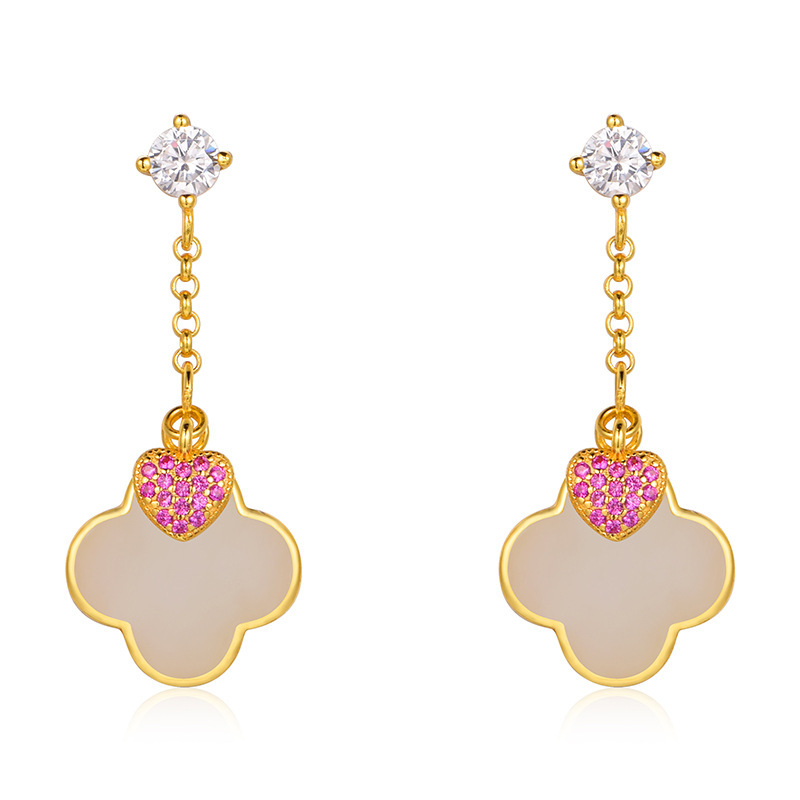 Hetian Jade "Lucky Clover" Earrings (Model K1471)