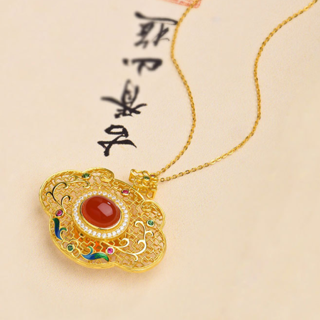 Southern Red Agate "Filigree Ruyi" Pendant (Model K1937A)