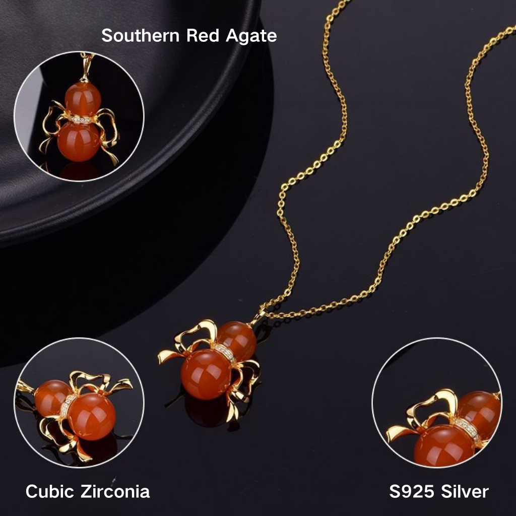 Southern Red Agate "Gourd Ruyi" Pendant (Model BY4595)