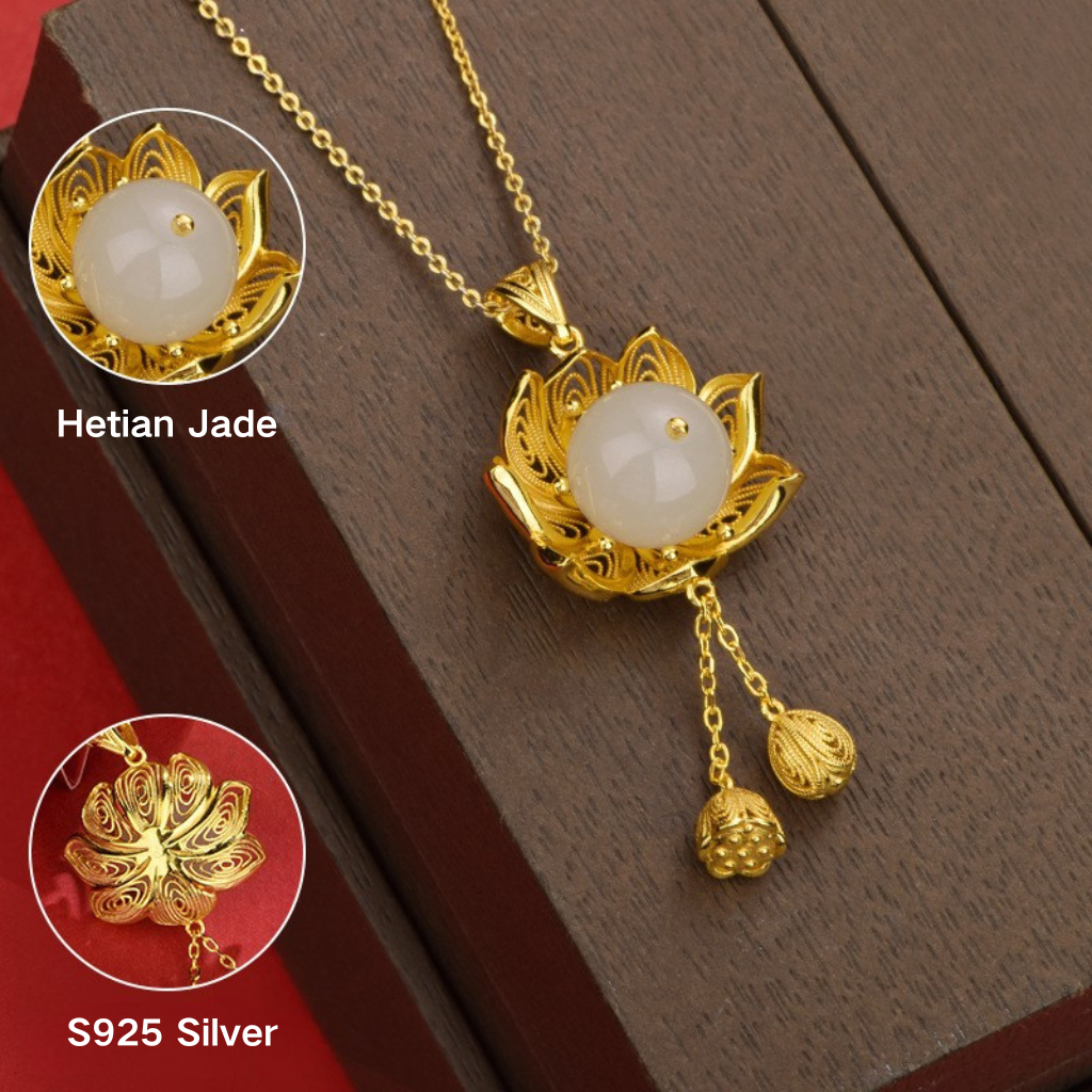 Hetian White Jade "Continuous Good Fortune Lotus" Pendant (Model K2673A)