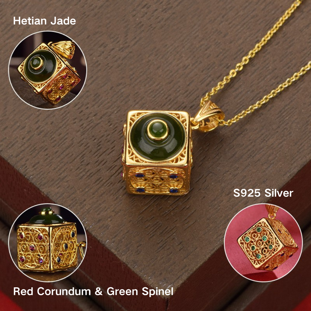 Hetian Jade "Filigree Square" Pendant (Model K4349)