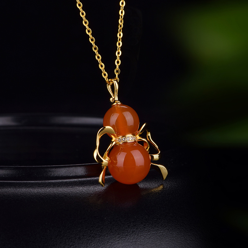 Southern Red Agate "Gourd Ruyi" Pendant (Model BY4595)