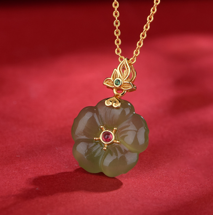 Hetian Jasper "Butterfly Whisper" Bright Gold Necklace