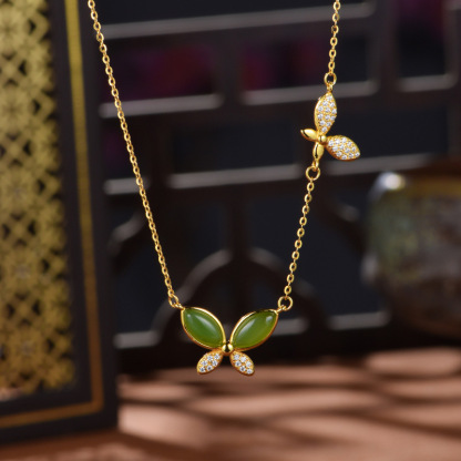 Hetian Jasper "Butterfly Whisper" Bright Gold Necklace