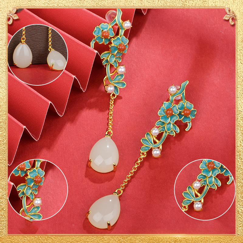 detail display of the floral language earrings