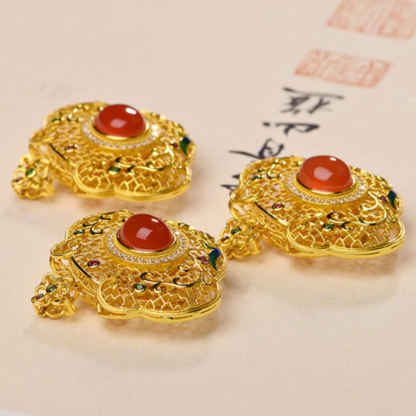 Southern Red Agate "Filigree Ruyi" Pendant (Model K1937A)