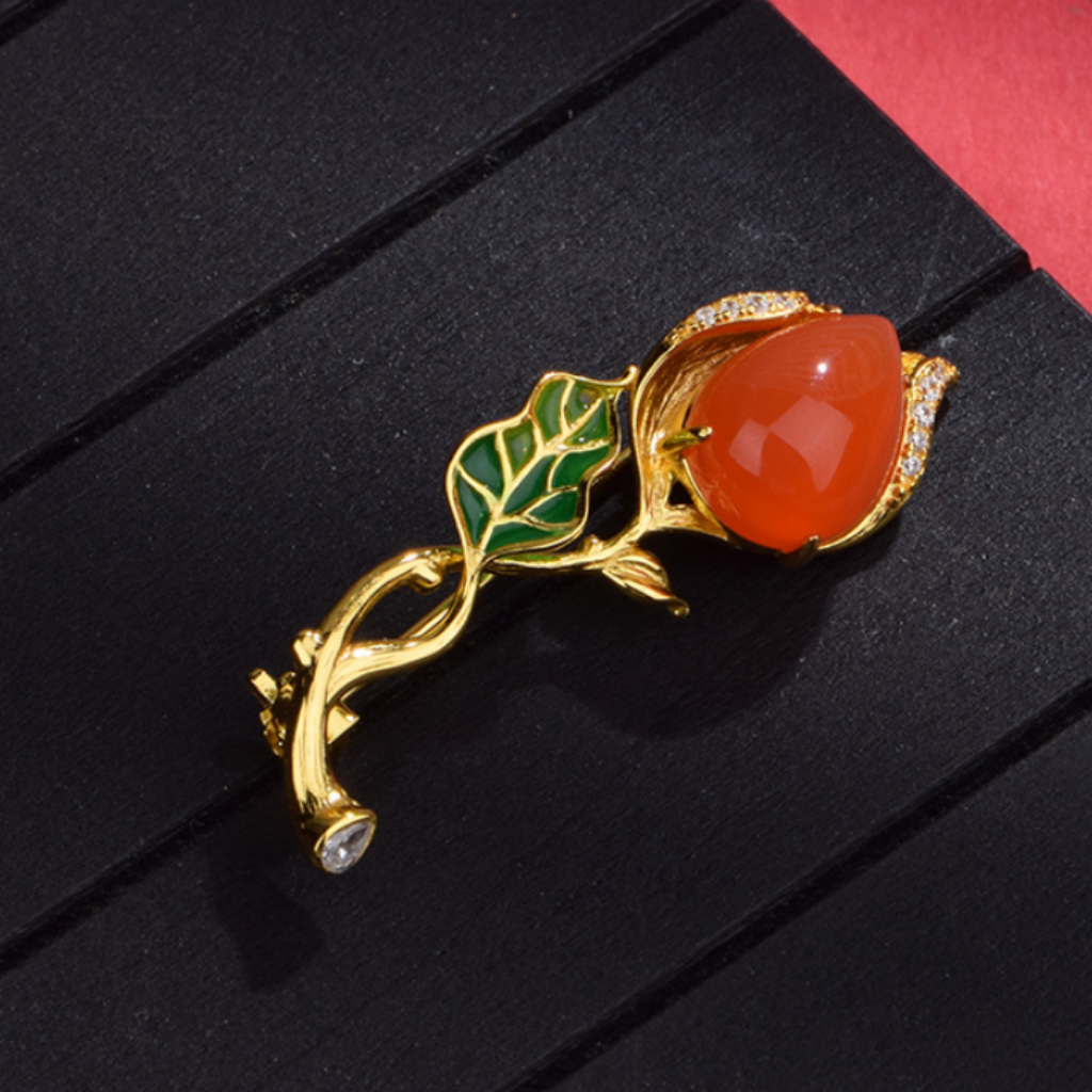 Southern Red Agate "Rose" Brooch (Model K3514)