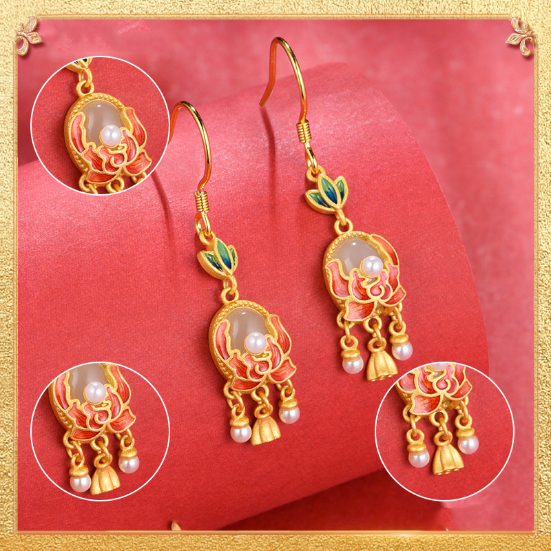 detail display of the heaven-made lotus earrings