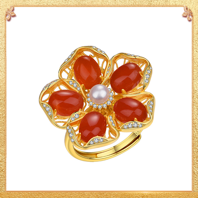 Double-wear South Red Agate Ring & Pendant